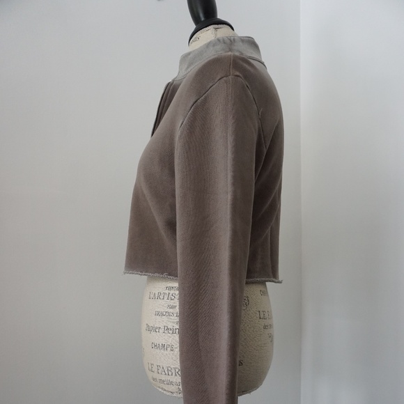 Cotton Citizen Gray Cropped Neck Zip Long Sleeve - Picture 3 of 6